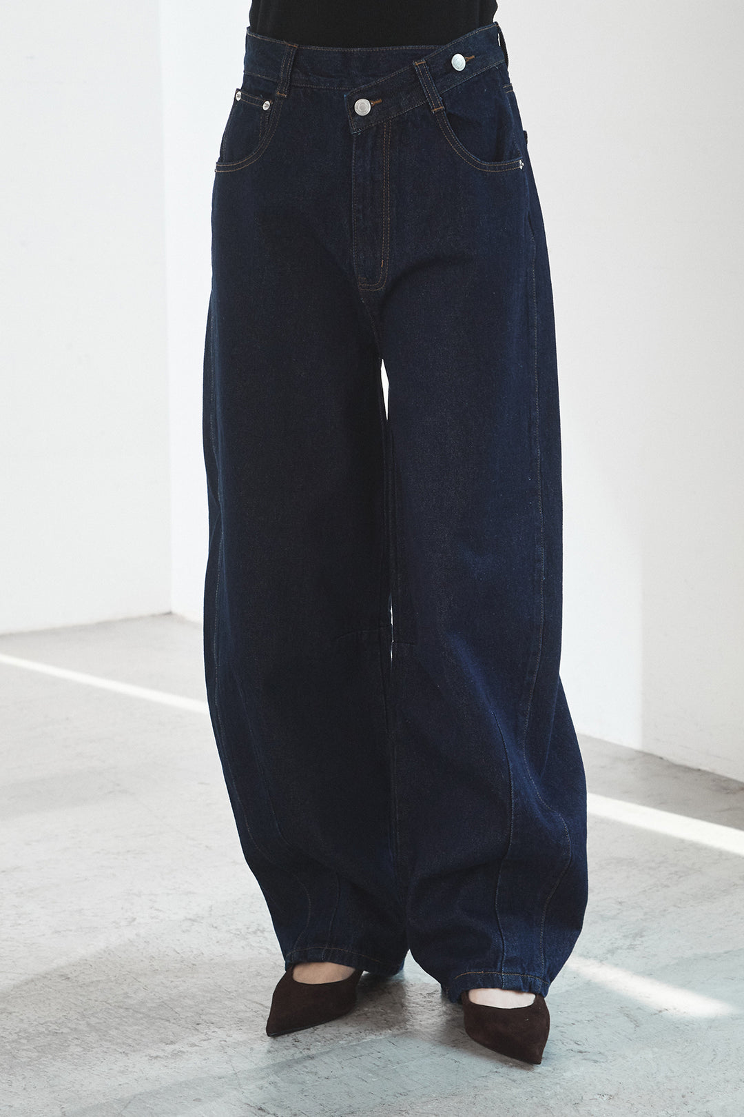 【即納】デニムアシメカーブパンツ