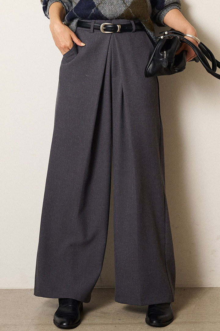 [SET]アクリルモヘアアーガイルキーネックプルオーバー+フロントワイドタックネップ入ワイドパンツ(2set)