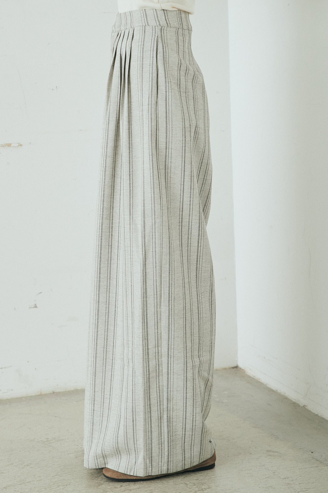 [SET]ノーカラーピンストライプジャケット+ピンストライプワイドスラックス(2set)