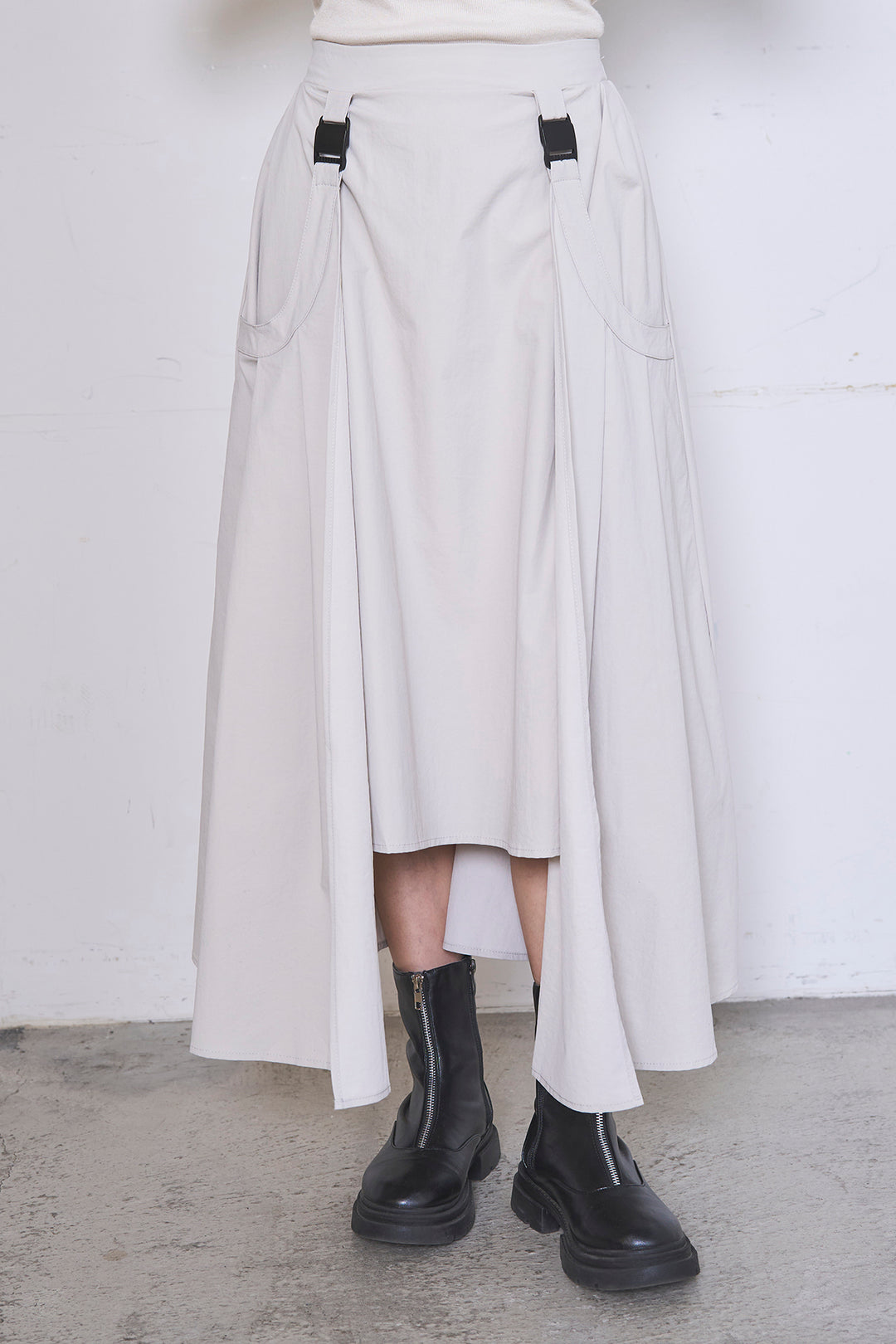 [SET]ネップメッシュポロ襟カーディガン+ラップレイヤードアシンメトリーデザインスカート(2set)