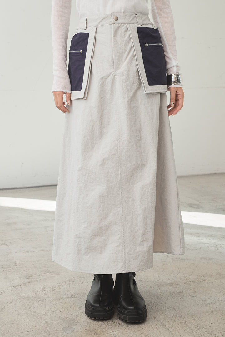 [SET]襟付きナイロンベスト+サイドデザインナイロンスカート(2set)