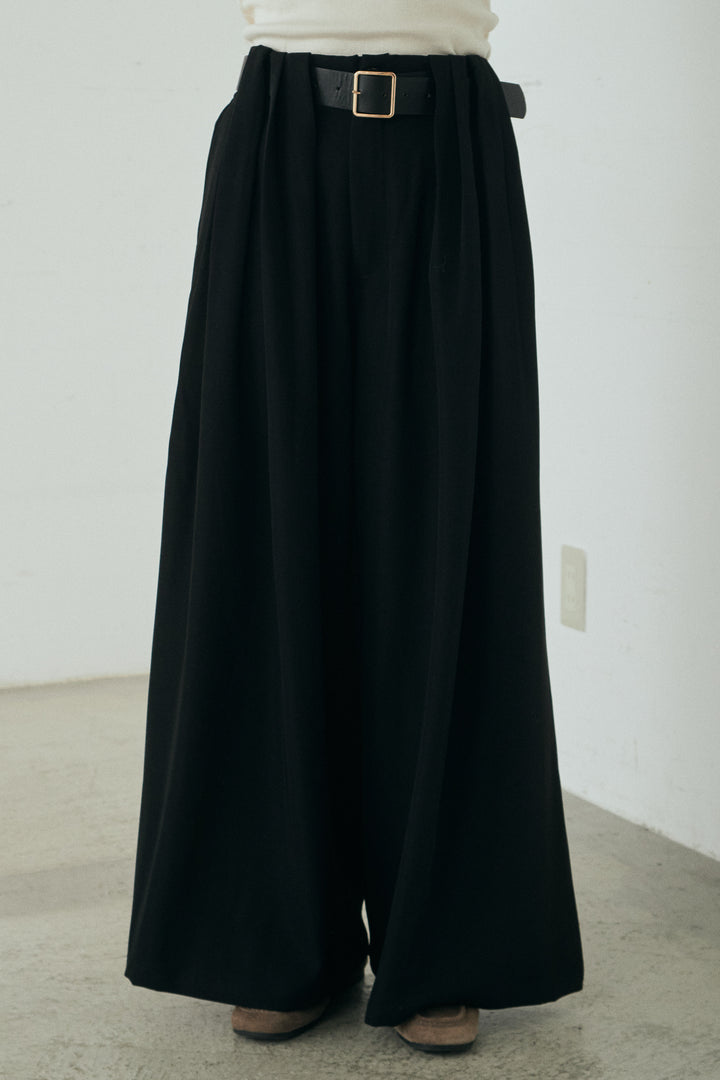 [SET]コットンフリルブラウス+ベルト付きタックデザインハイウエストロングパンツ(2set)