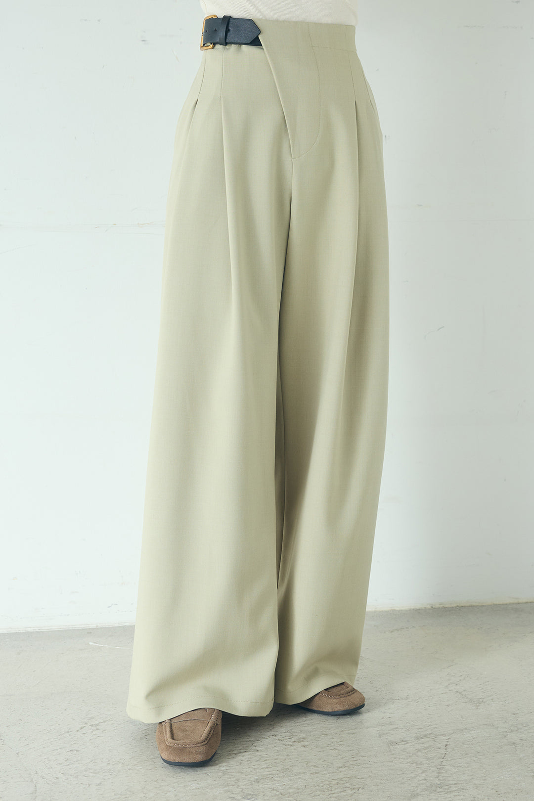 [SET]レーヨンポリダブルフェイスカーディガン+サイドベルトタック入りスラックス(2set)