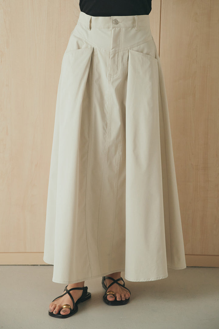 [SET]フロントテープデザイン半袖カーディガン+ミリタリーツイルタックフレアスカート(2set)