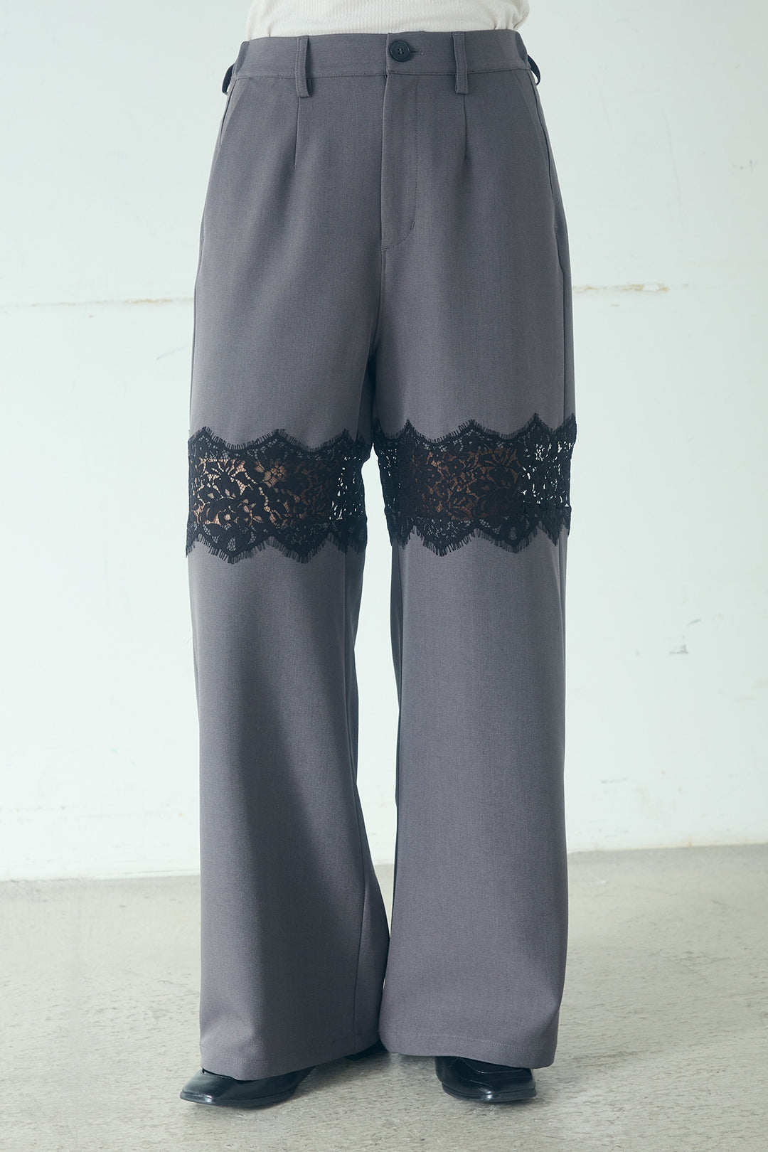 レース刺繍切替ワイドパンツ