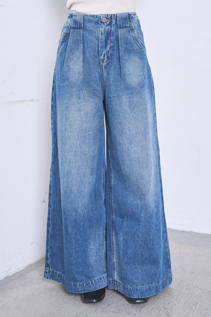 [SET]ケミカルデニムカバーオールジャケット+ベルトループワイドタックデニムパンツ+ヘンリーネックシアータンクトップ(3set)