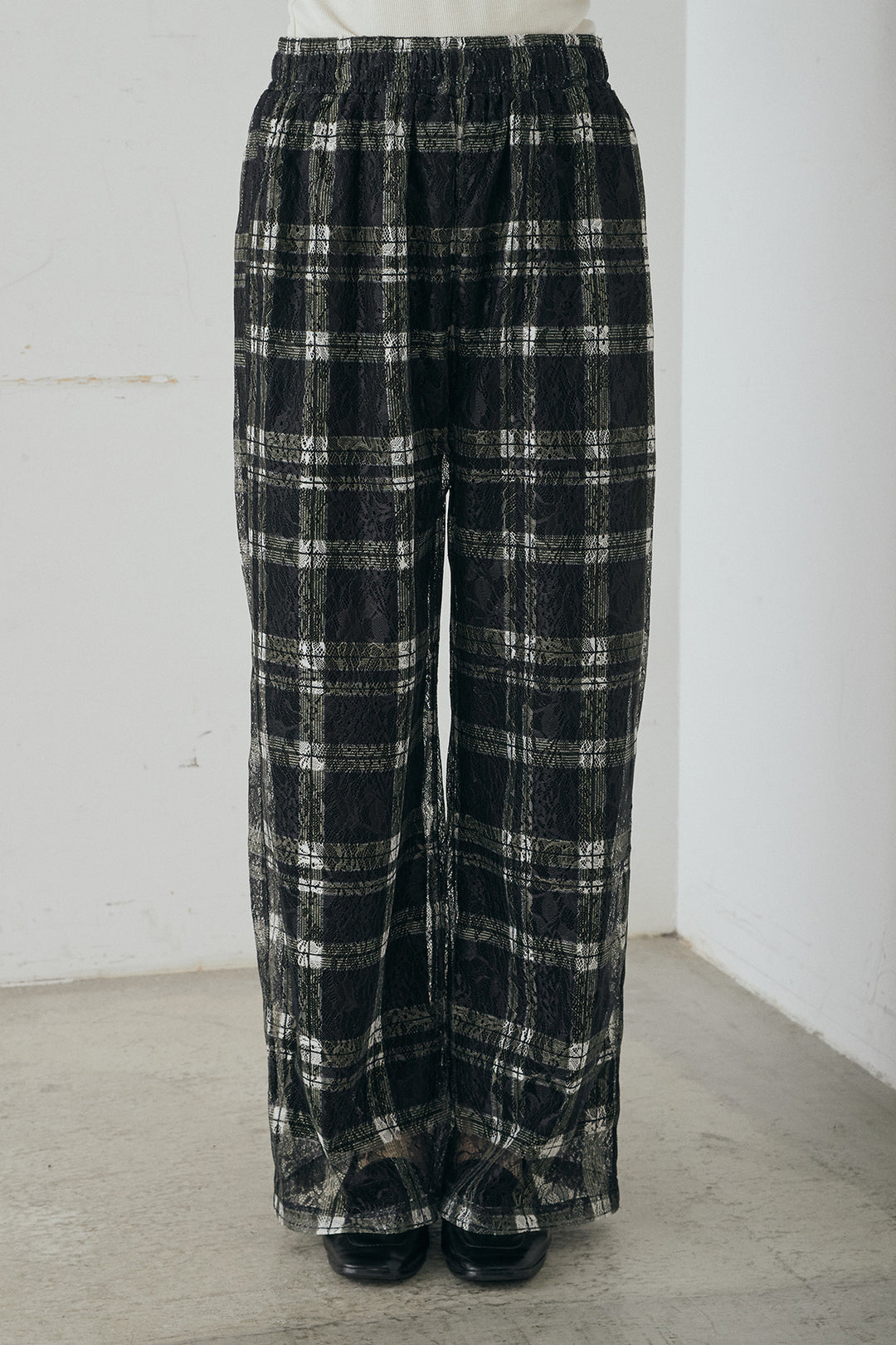 レースチェックワイドイージーパンツ