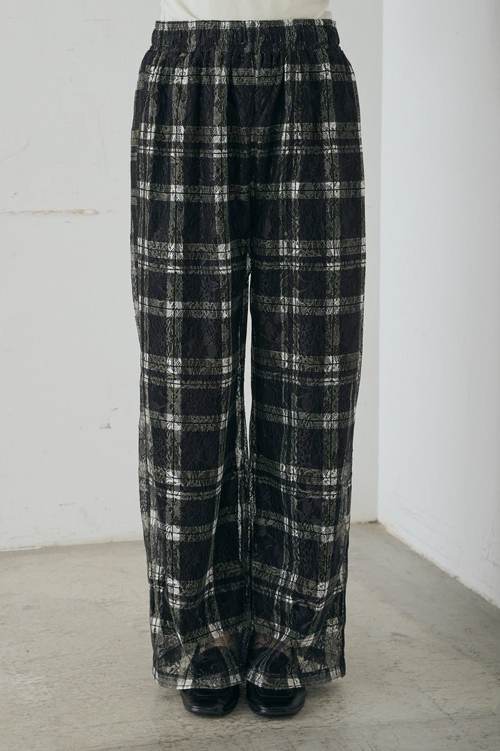 レースチェックワイドイージーパンツ