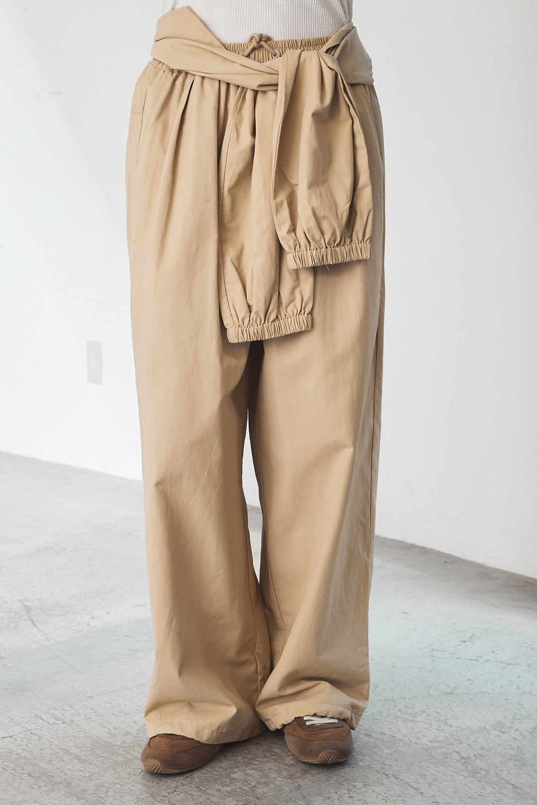 【即納】合繊ツイルスタンドウエスト巻きジョガーパンツ