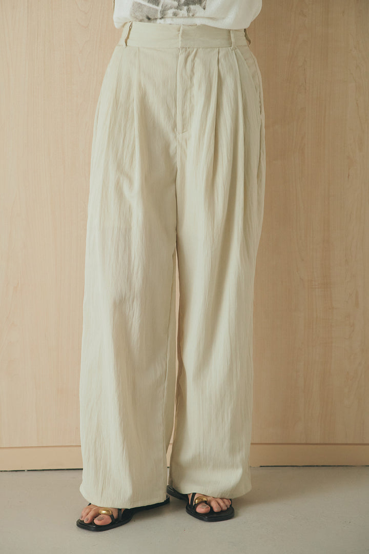 [SET]リネンライクランタンノースリシャツ+リネンライク2タックワイドパンツ(2set)