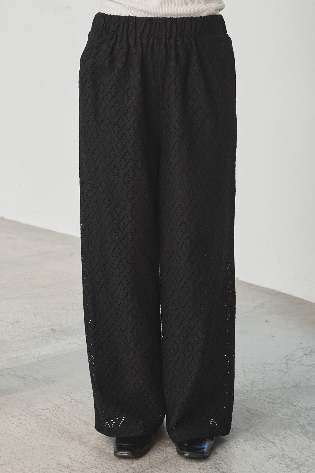 [SET]フリンジデニムジャケット+ダイヤ柄レースロングイージーパンツ(2set)