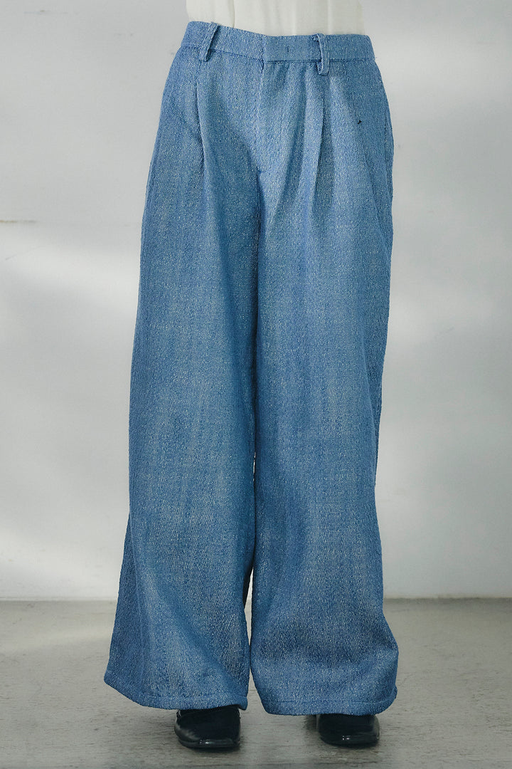 [SET]リバーシブル配色ニットカーディガン+デニムライクヘリンボーンタックパンツ(2set)