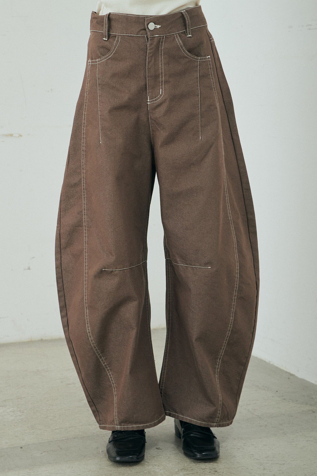 ツイル配色ステッチバレルパンツ