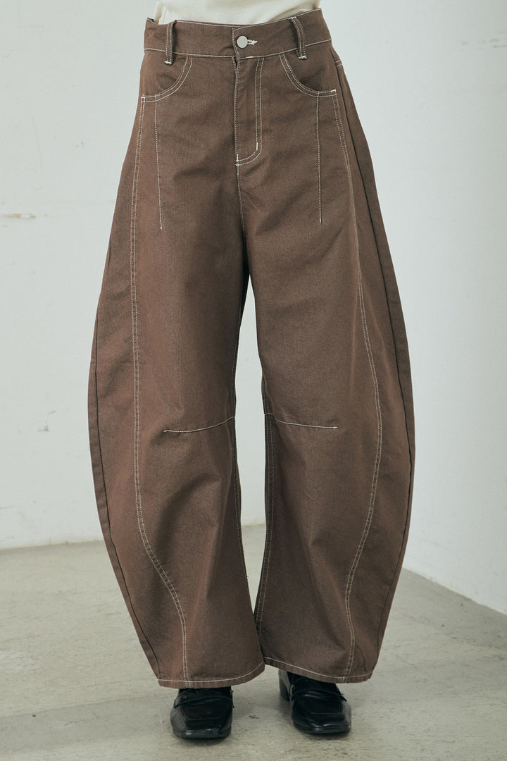 ツイル配色ステッチバレルパンツ