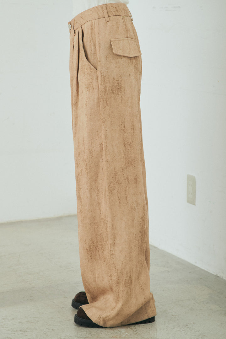 [SET]刺繍シアーオープンカラーシャツ+リネン混かすれ柄ワイドパンツ(2set)