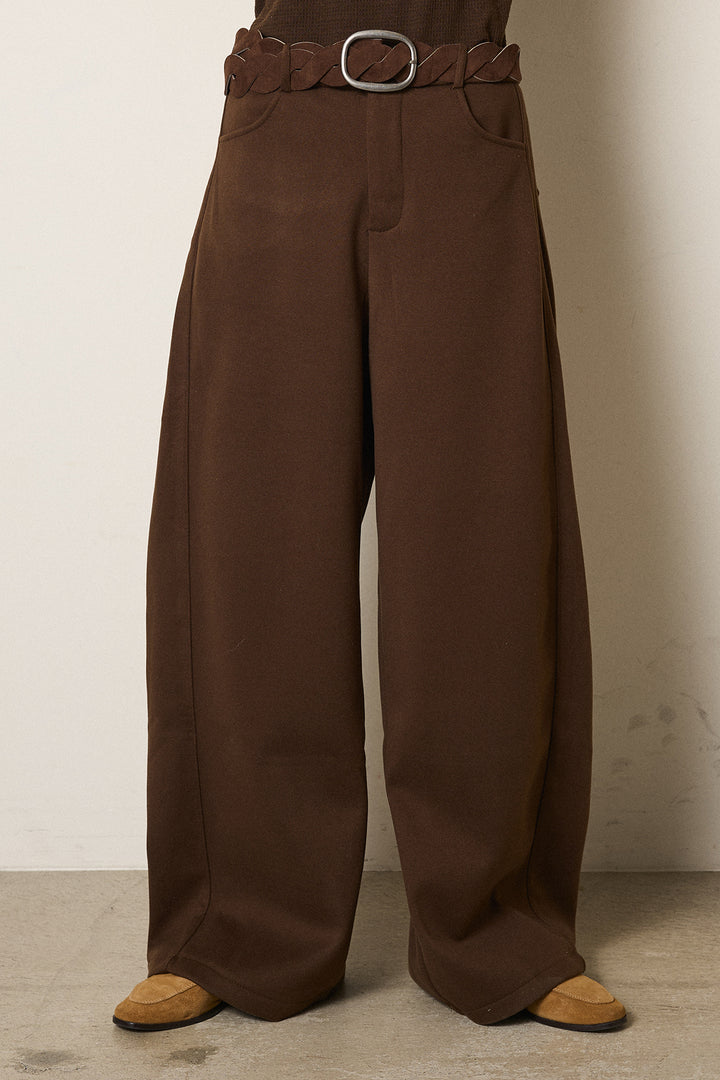 [SET]裾アシンメトリーデザインシャツ+編みベルト付きワイドパンツ+リブニットシームレスタートルプルオーバー(3set)