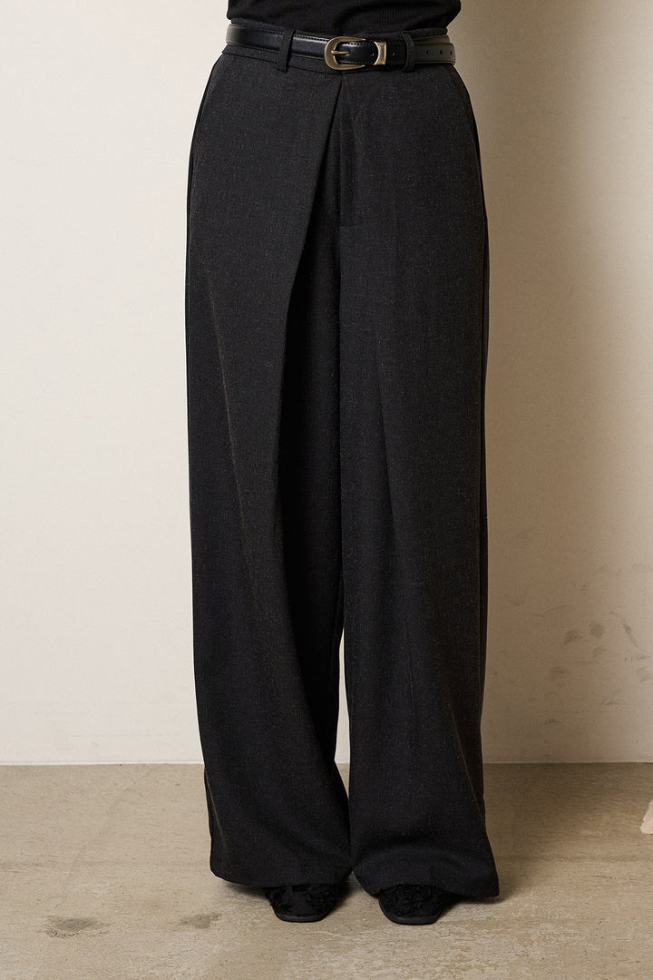 [SET]アクリルモヘアアーガイルキーネックプルオーバー+フロントワイドタックネップ入ワイドパンツ(2set)