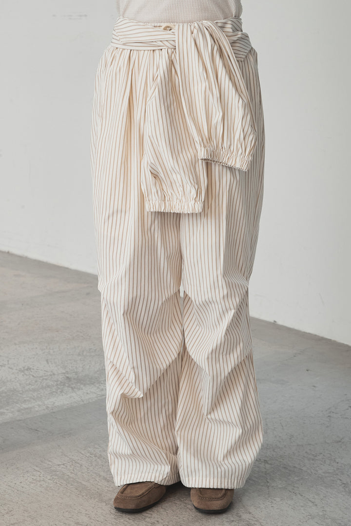 [SET]シアー×ポンチブルゾン+ストライプウエスト巻きジョガーパンツ+長袖アソートフォトTシャツ(3set)