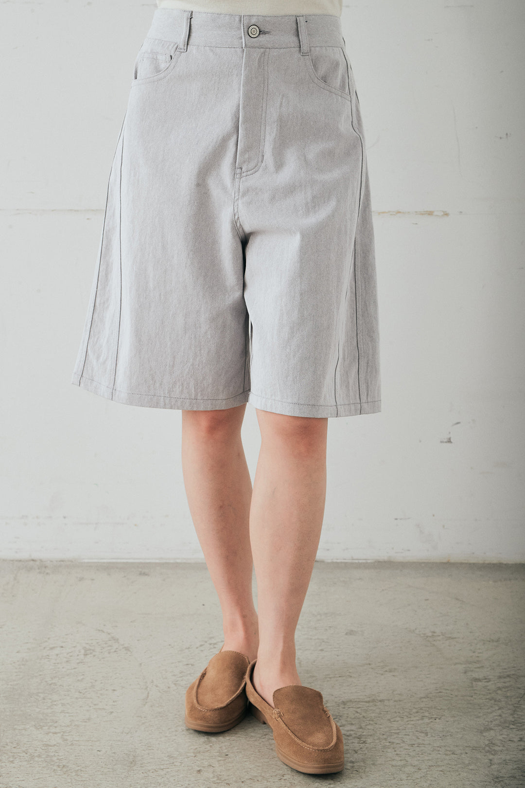 [SET]ランダムストライプスカーフ付きシャツ+デニムハーフパンツ(2set)