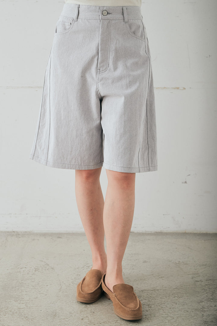 [SET]ランダムストライプスカーフ付きシャツ+デニムハーフパンツ(2set)