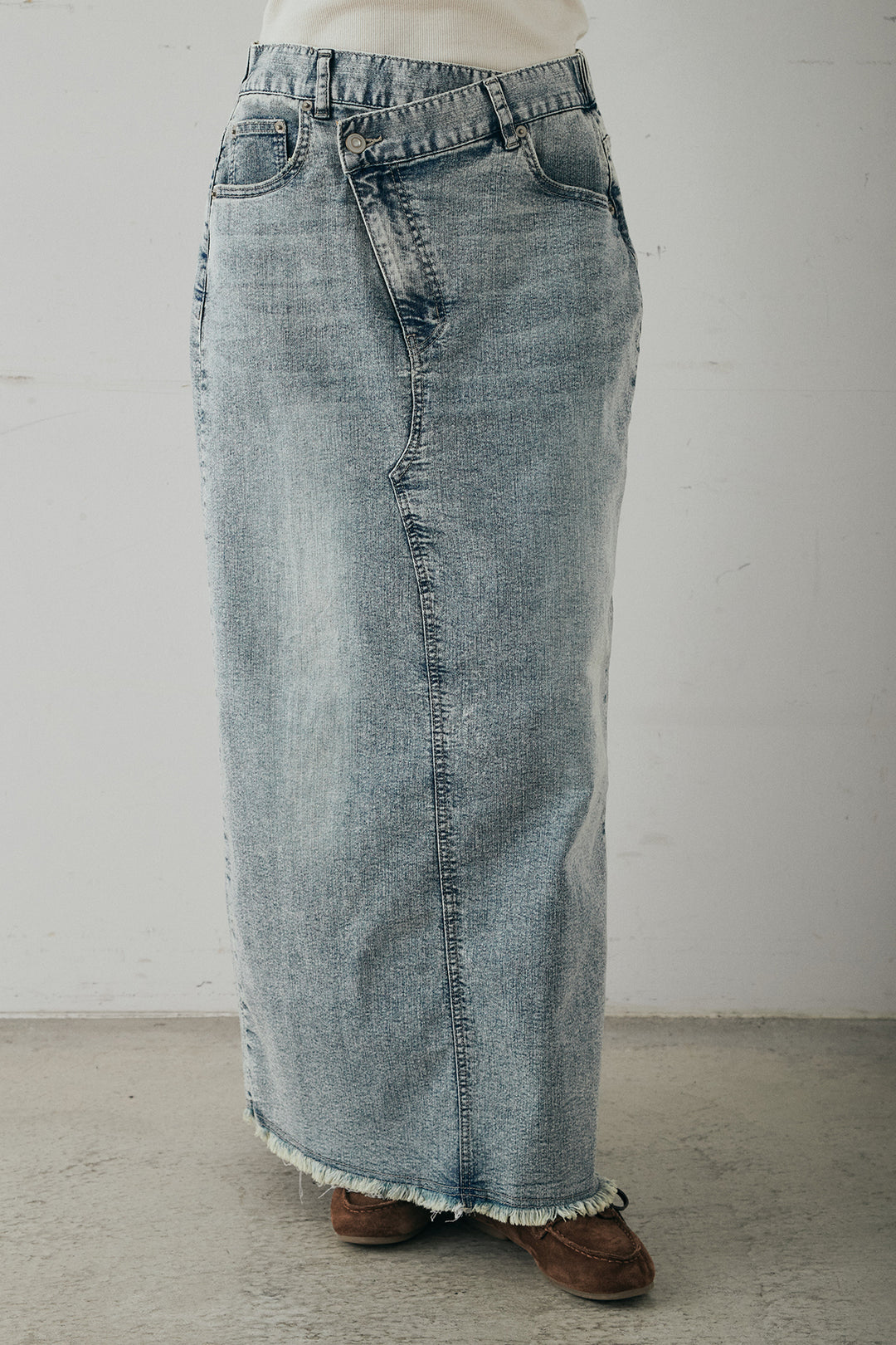 [SET]メッシュカットソースキッパープルオーバー+ウエストクロスデニムタイトスカート(2set)