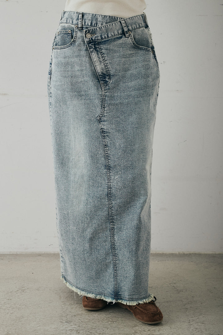 [SET]メッシュカットソースキッパープルオーバー+ウエストクロスデニムタイトスカート(2set)