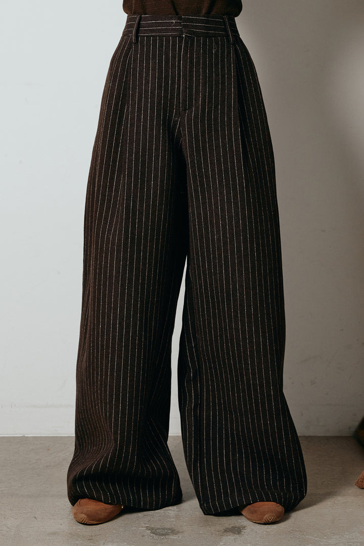 [SET]プードルファーミドルジャケット+ウールライクストライプパンツ(2set)