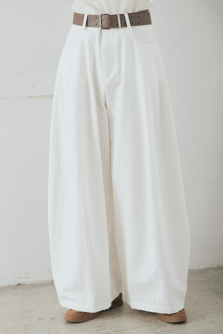 [SET]ブロックレースフード付きブラウス+ベルト付きサイドタックワイドパンツ(2set)