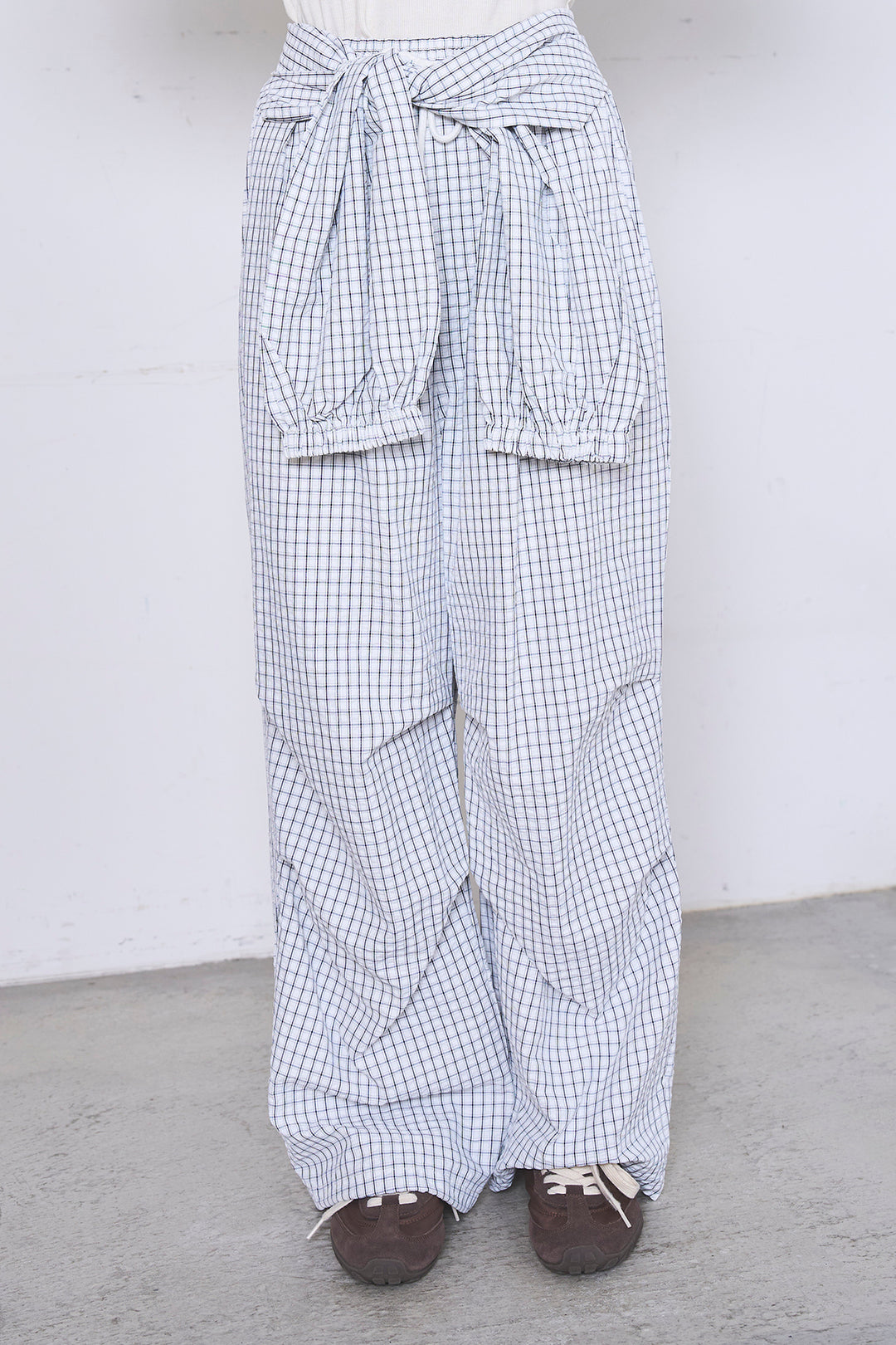 [SET]フォトシアーニットトップス+チェックウエスト巻きジョガーパンツ(2set)