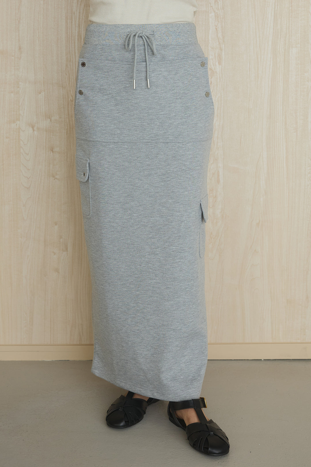 [SET]異素材切替シアーメッシュカーディガン+ドットボタン付きカットタイトスカート(2set)