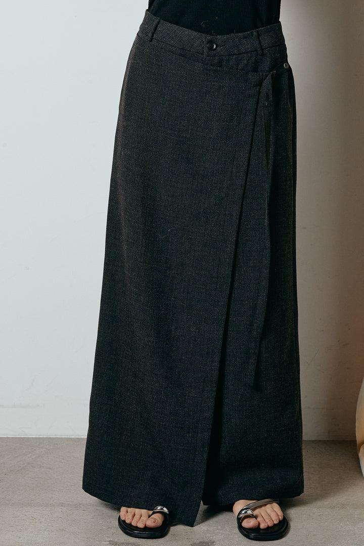 [SET]ネップニットカーディガン+ラップ巻きワイドスラックス(2set)