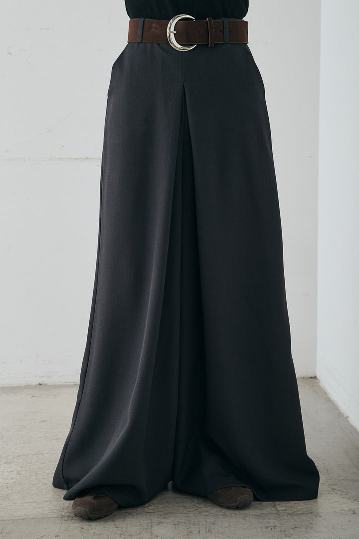 [SET]モコレースVネックカーディガン+太ベルト付きフロントタックパンツ(2set)