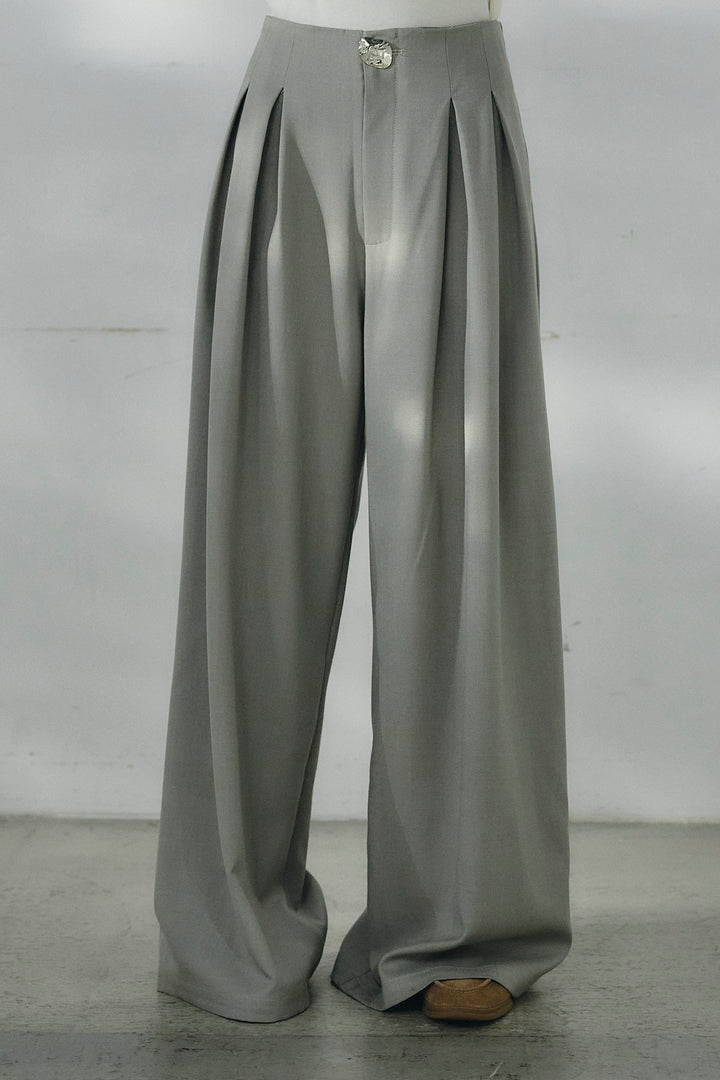 メタルプレートタックワイドパンツ