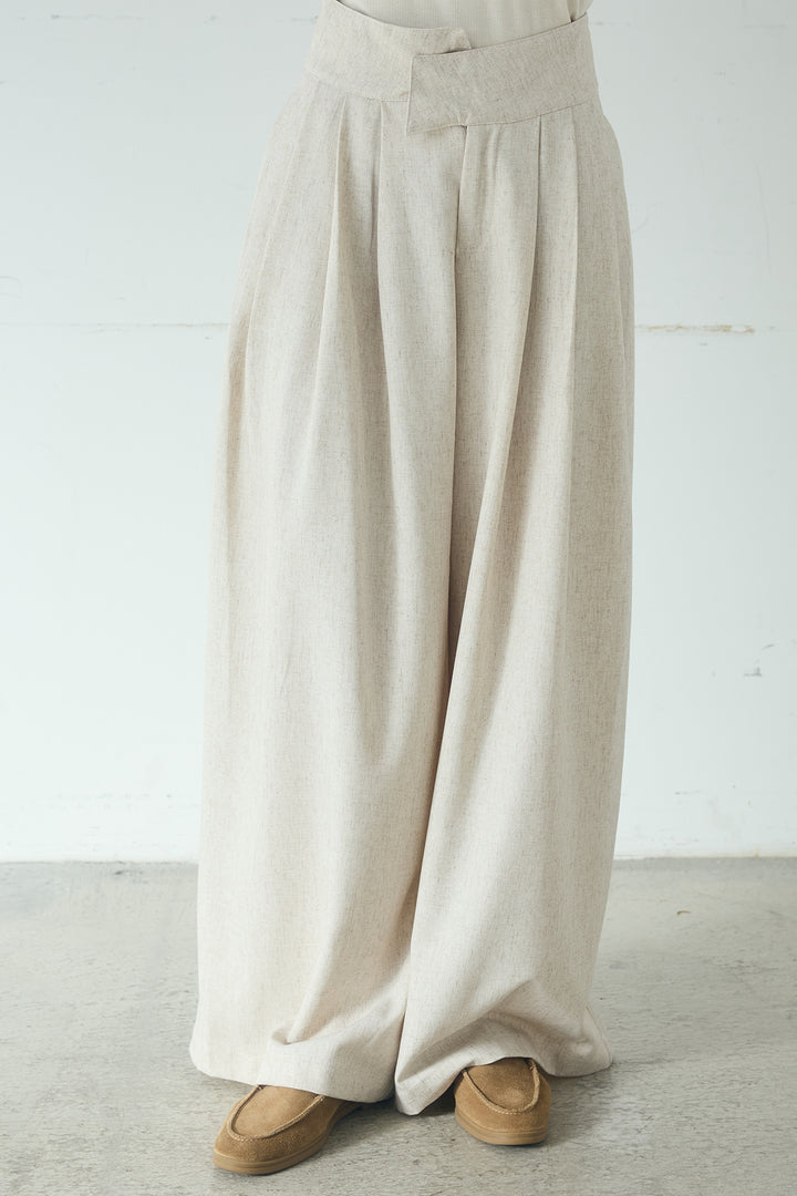 [SET]ミックスメッシュポロニット+麻混タックワイドパンツ(2set)