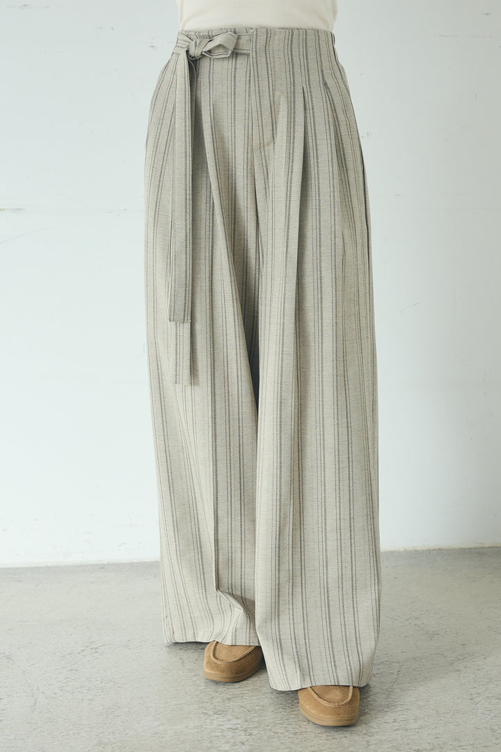 リネンライクピンストライプサイドデザインパンツ