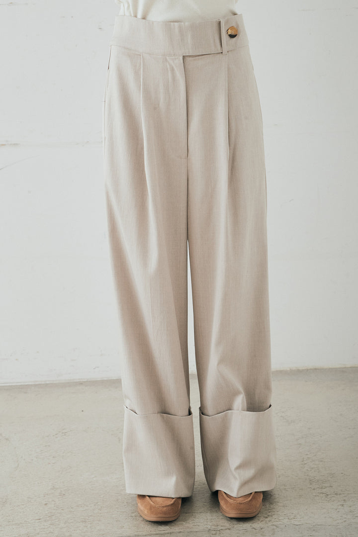 [SET]裾センタードロストロゴプリントワイドTシャツ+センタープレスセミワイドパンツ(2set)