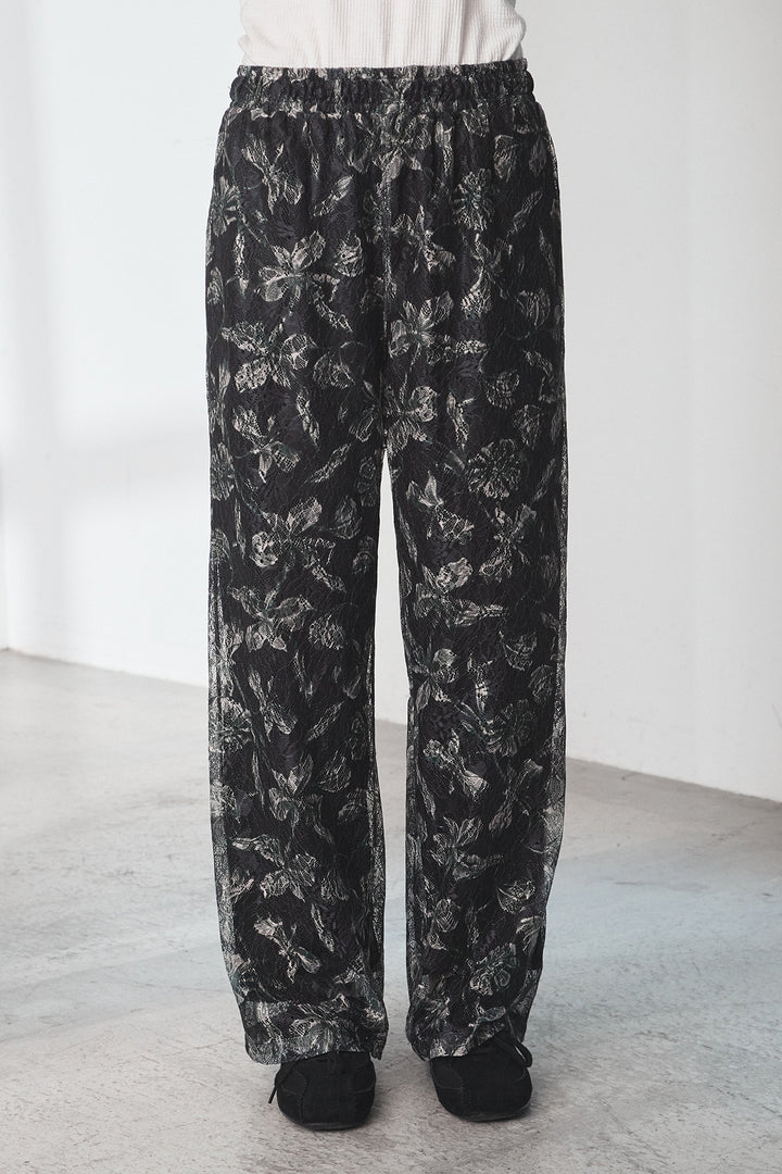 フラワープリントレースパンツ