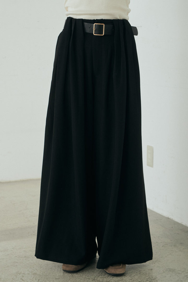 [SET]リバーレースハーフジップ裏毛スウェット+ベルト付きタックデザインハイウエストロングパンツ(2set)