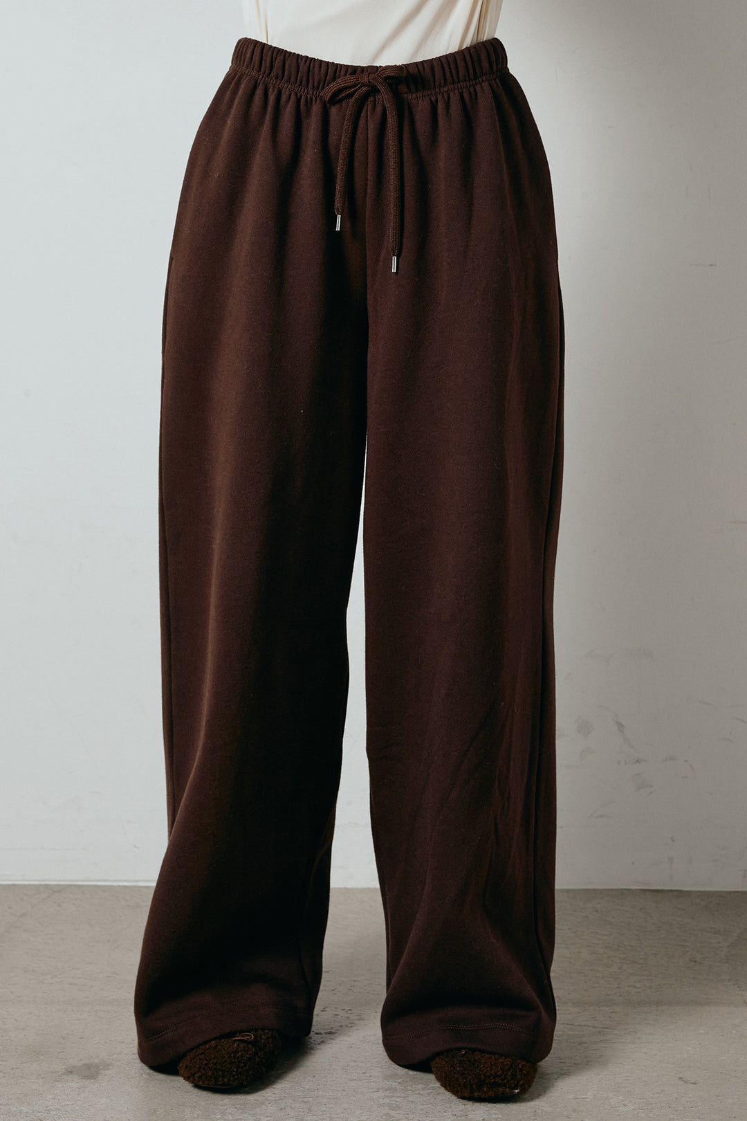 [SET]シャギーニュアンス柄ニットカーディガン+裏起毛スウェットワイドパンツ(2set)