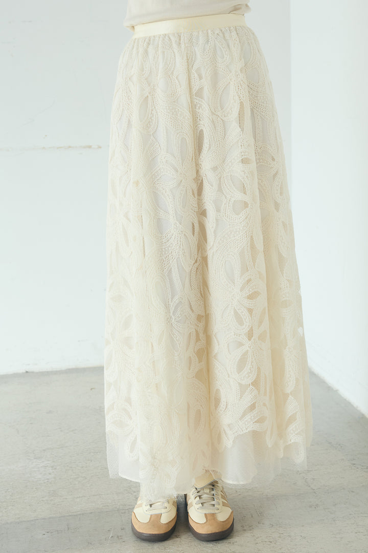 [SET]ネック裾絞りブルゾンアウター+ニュアンス柄刺繍スカート(2set)