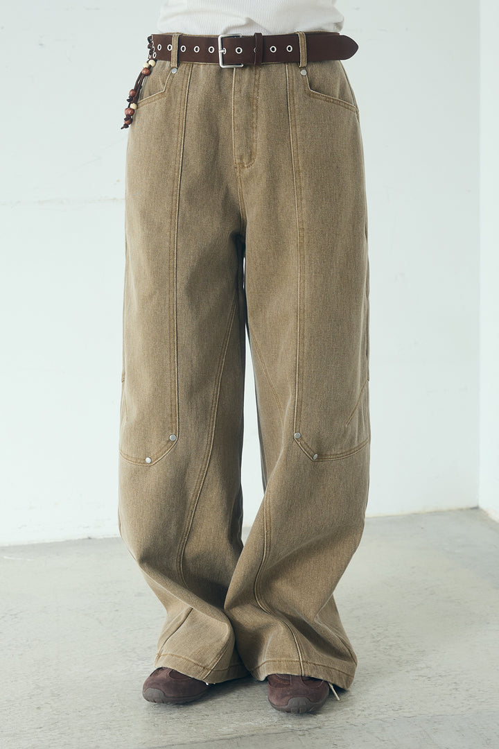 ベルト付きカラーデニムカーブワイドパンツ