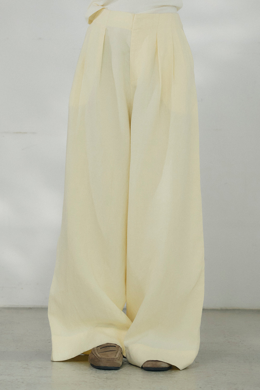 [SET]レースハーフジップアップフーディー+リネン混タックストレートワイドパンツ(2set)