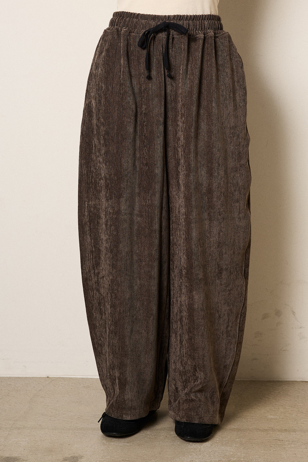 [SET]シャギーウェーブ柄クルーネックニットトップス+かすれデザインワイドパンツ(2set)