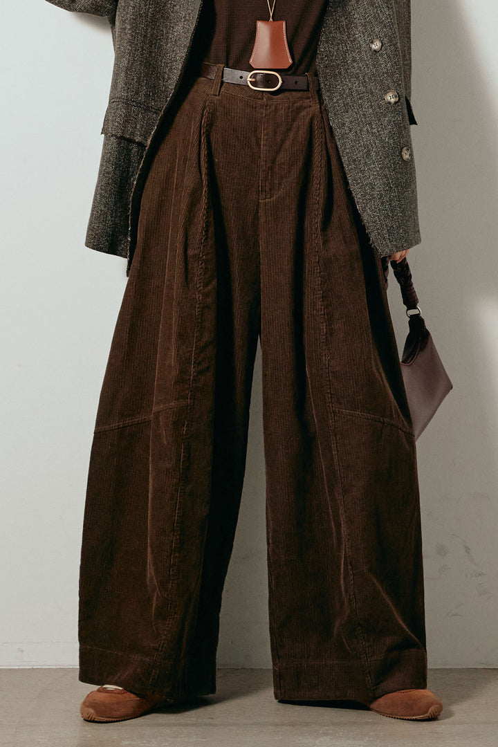 [SET]ケーブル編みケープレイヤードニット+タック入りコーデュロイワイドパンツ(2set)