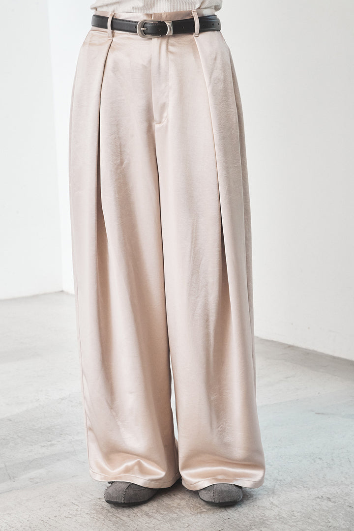 【即納】サテンタックワイドパンツ