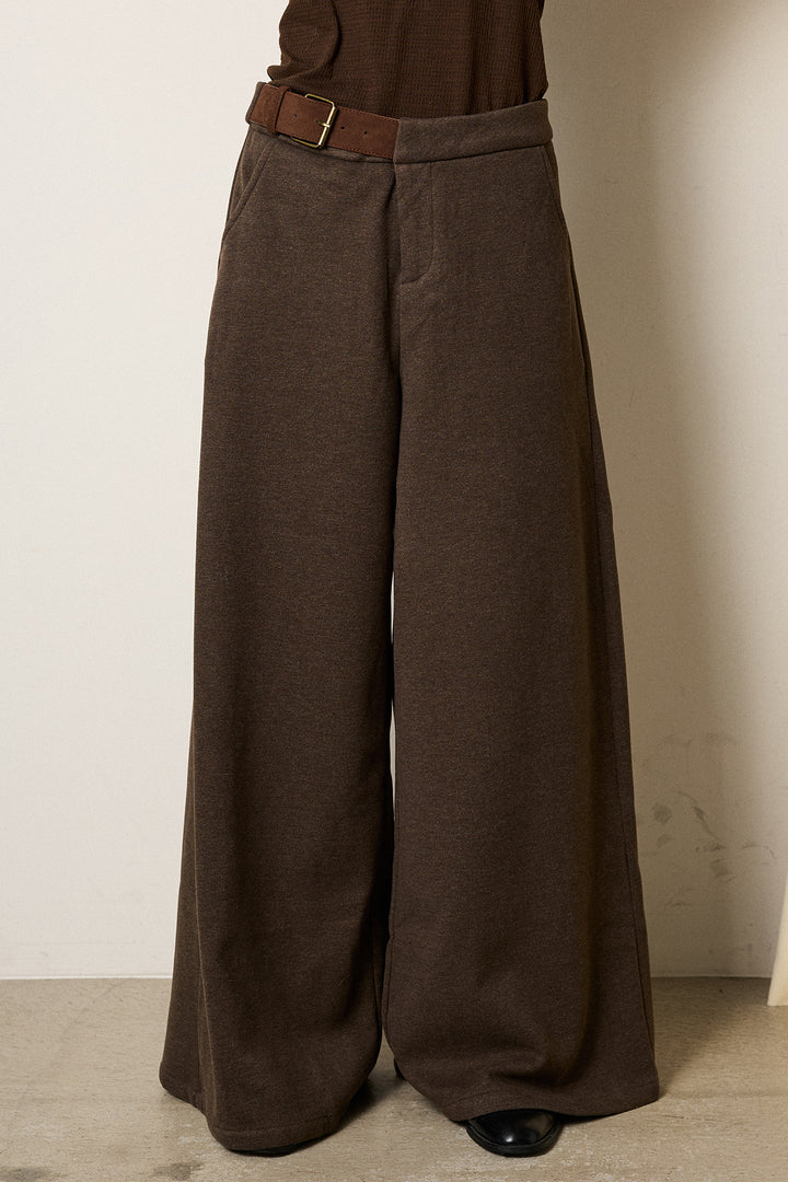 [SET]モヘアタッチマーブルニット+サイドベルトパンツ(2set)