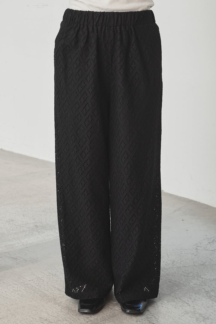 ダイヤ柄レースロングイージーパンツ