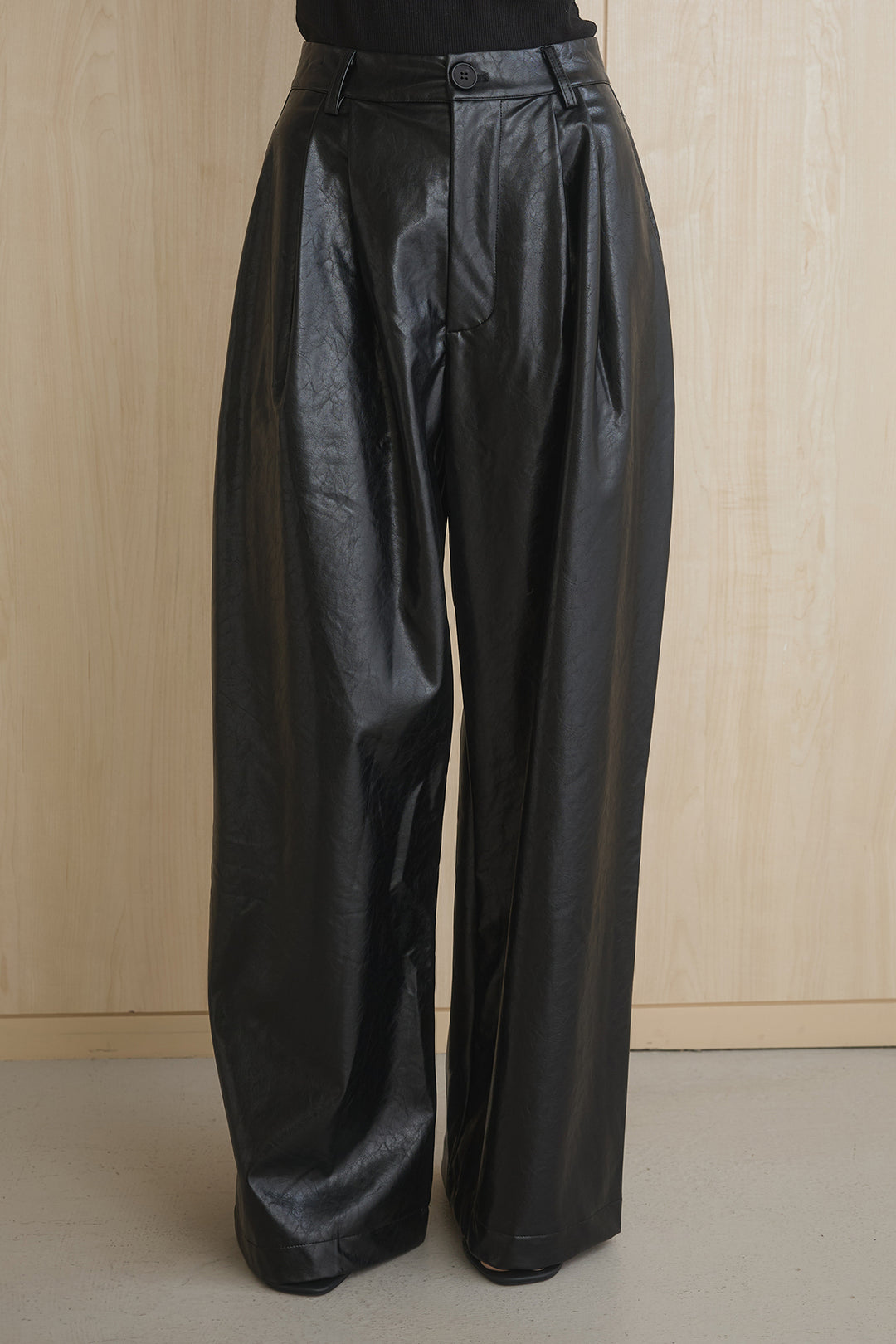 [SET]シャギーチェックベストブルゾン+レザーライクタックワイドパンツ(2set)