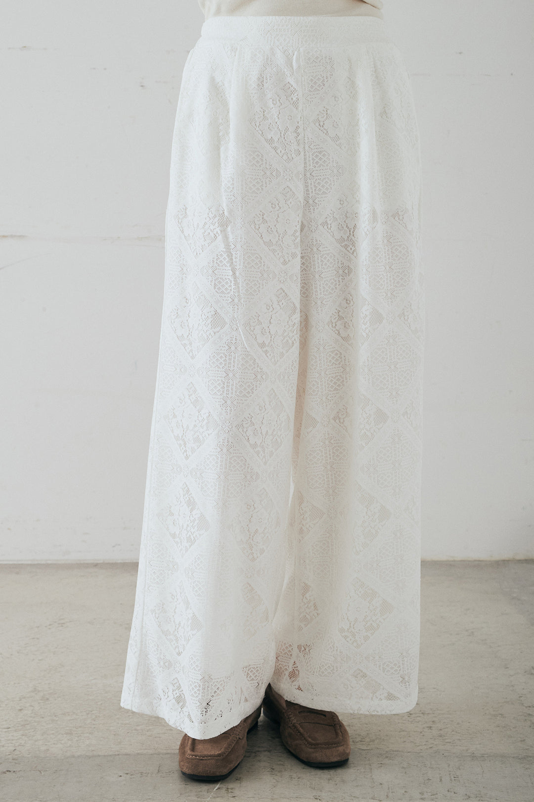 [SET]ブロックレースフード付きブラウス+リラックスブロックレースワイドパンツ(2set)