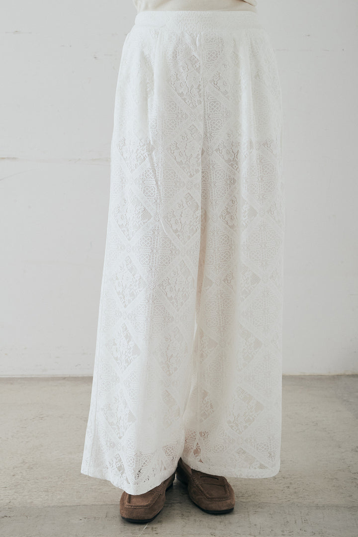 [SET]ブロックレースフード付きブラウス+リラックスブロックレースワイドパンツ(2set)